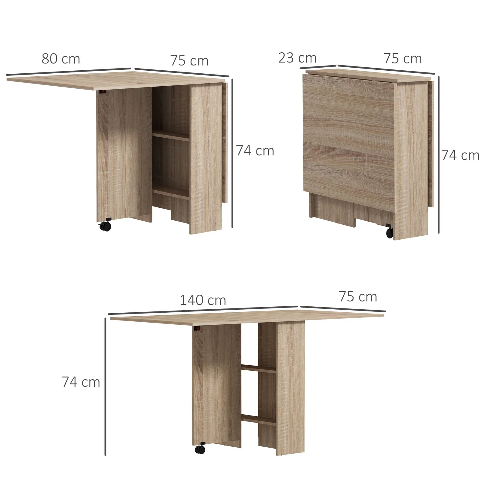 HOMCOM 80-140 cm Folding Dining Table for 4-6 Drop Leaf Table in Natural 3