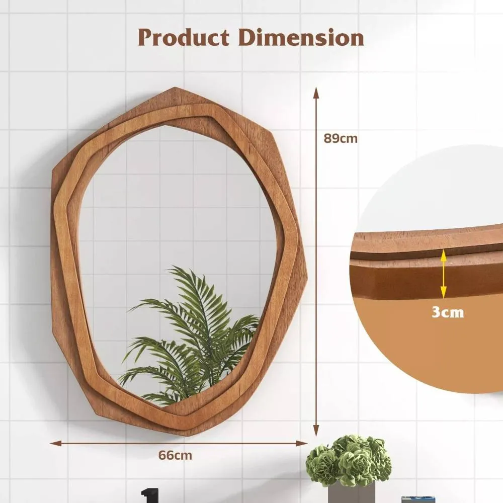 Costway Irregular Framed Decoration Wall Mirror Makeup Vanity Mirror W/Expansion Screws in Natural 2