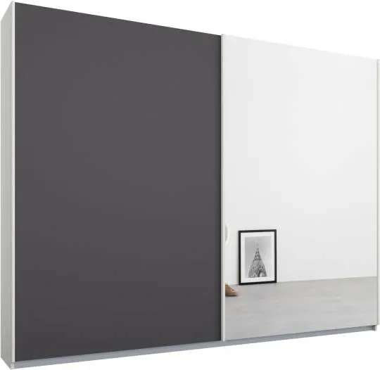 Malix 2 door 225cm Sliding Wardrobe, White frame,Matt Graphite Grey & Mirror doors , Classic Interior