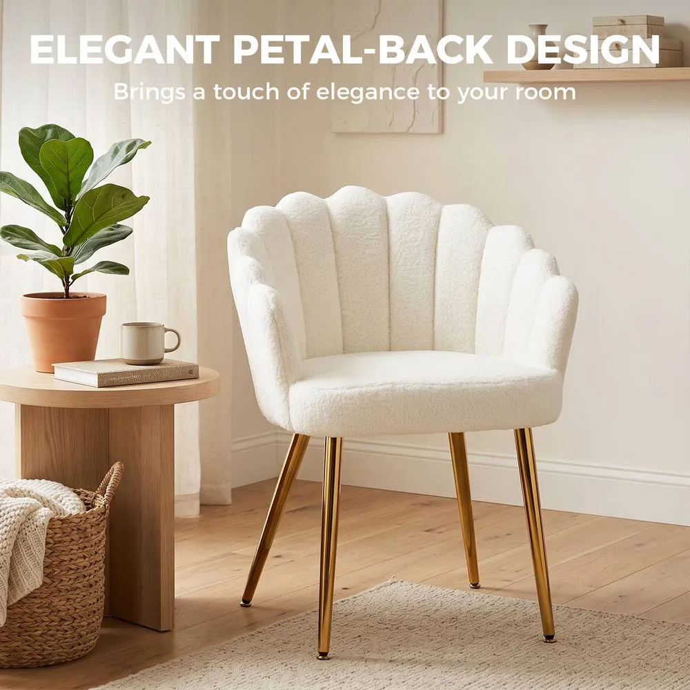 HOMCOM Petal-Back Lounge Chair with Faux Lamb's Wool & Metal Legs, Cream 4