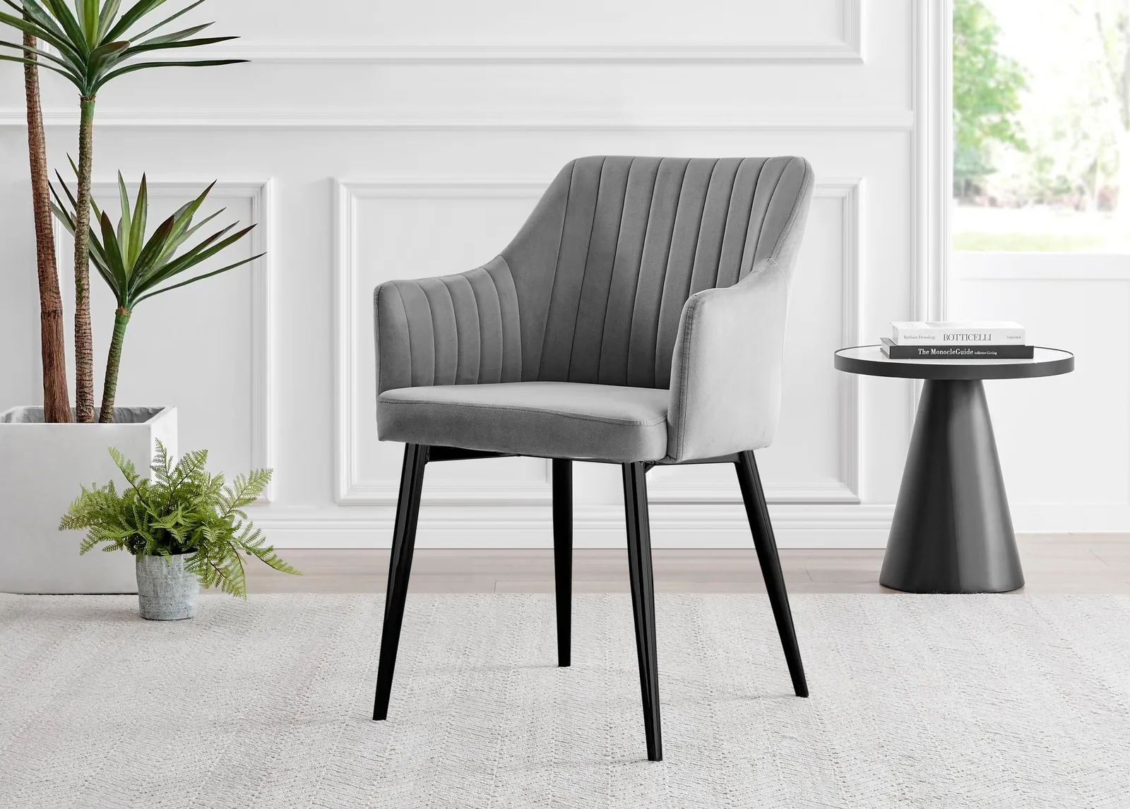 FurnitureboxUK Set of 2 Calla Deep Padded Dining Chairs Upholstered in Soft Velvet With Black Metal Legs in Grey 3