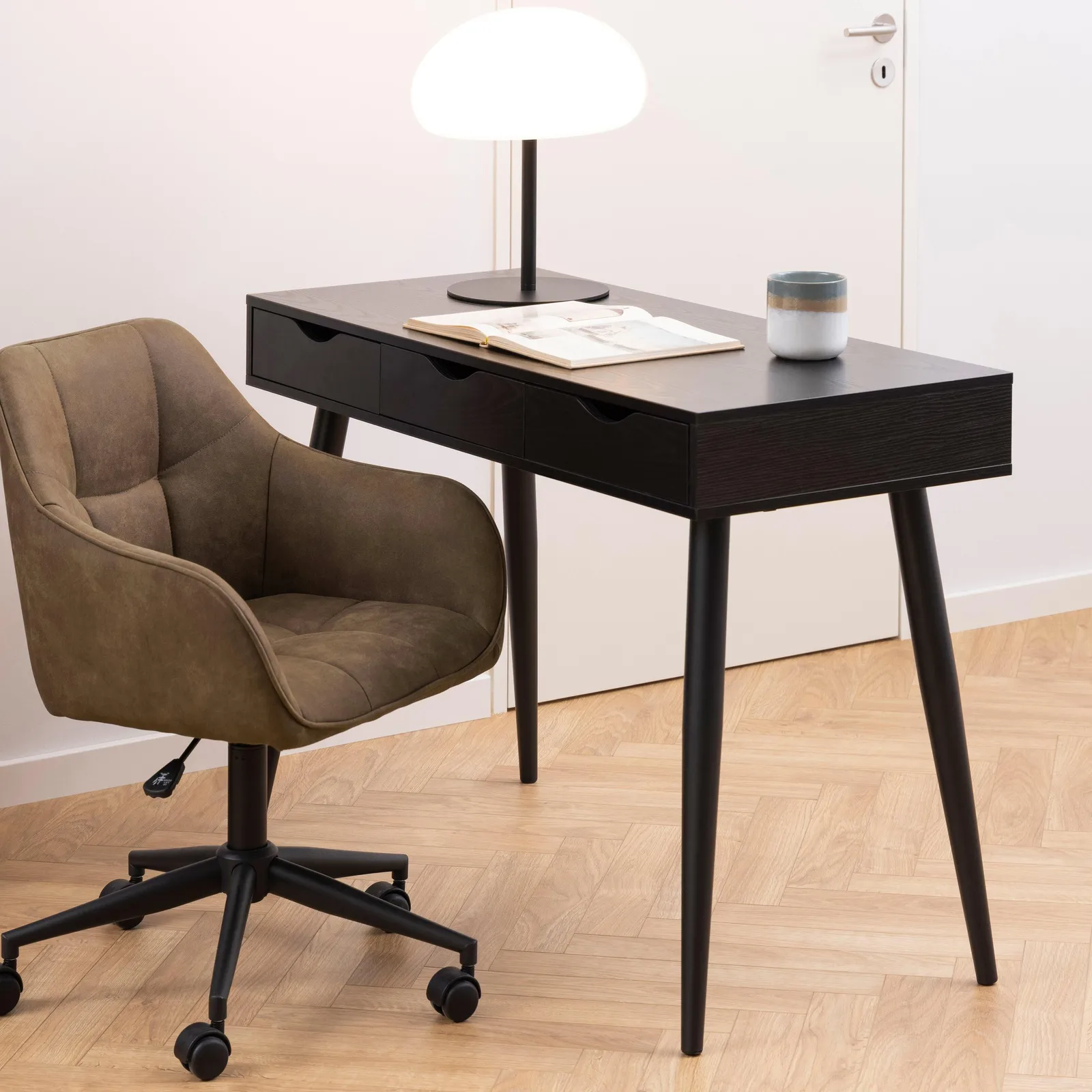 Furniture To Go Neptun 3 Drawer Office Desk in Black in Light Oak 6