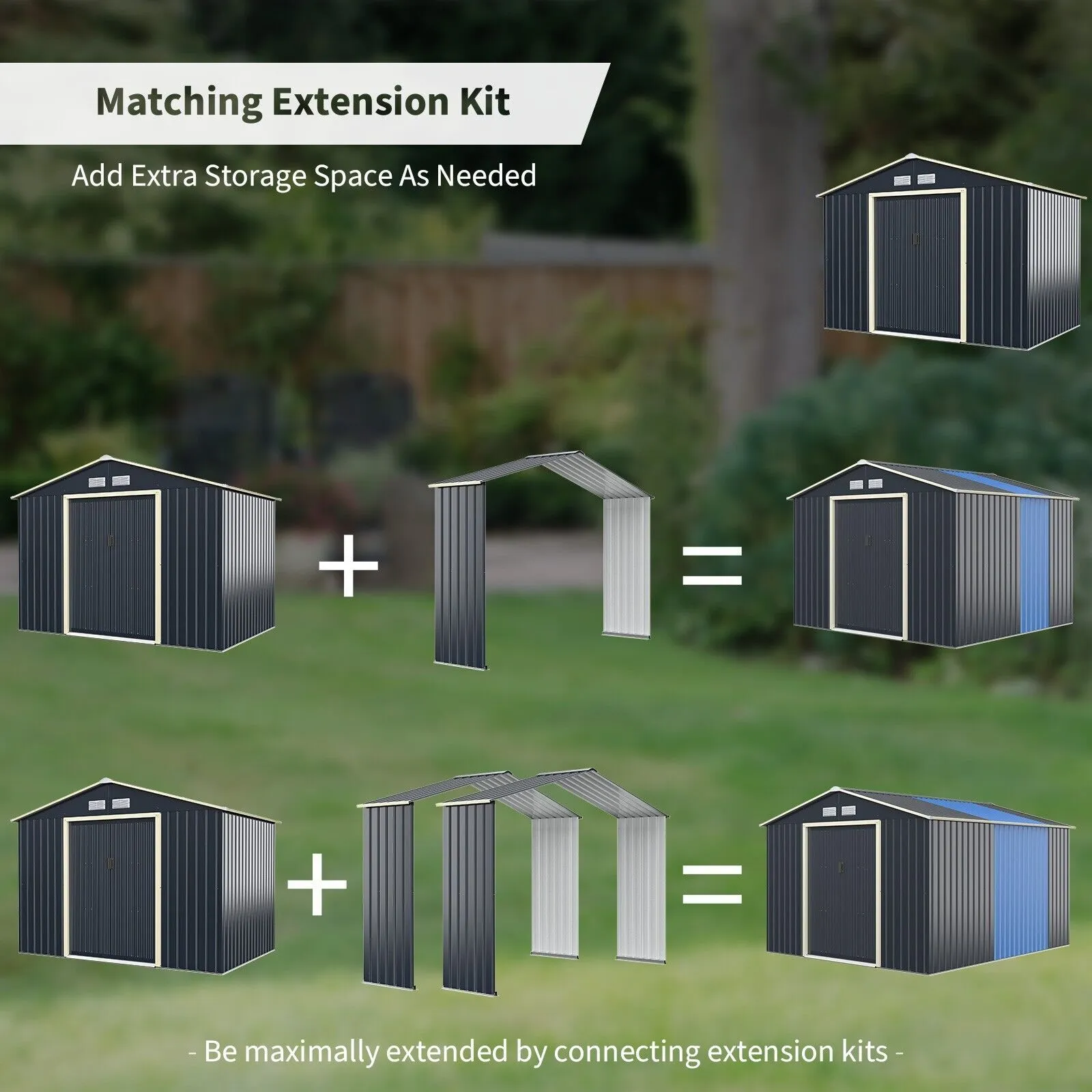 Costway Outdoor Storage Shed Extension Kit for 203 cm Shed Width Increased Storage Space in Grey 3