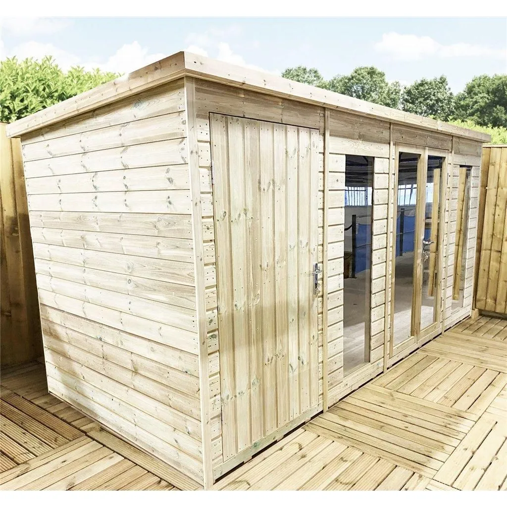 Marlborough 10 x 13 COMBI Pressure Treated Pent Summerhouse with Side Shed in Natural 2
