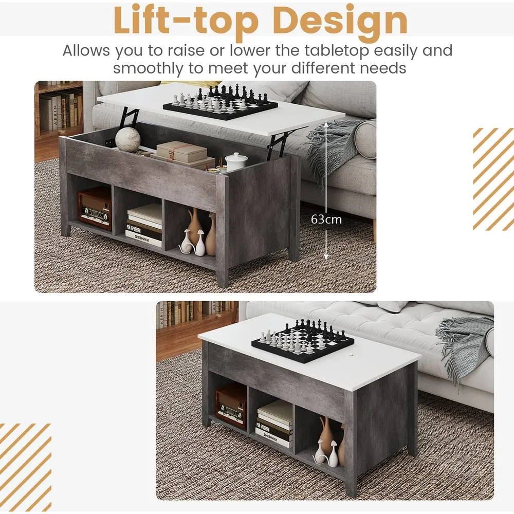 Costway Lift Up Coffee Table Rising Center Table Accent Table w/ Lift Top-Grey in Grey 3