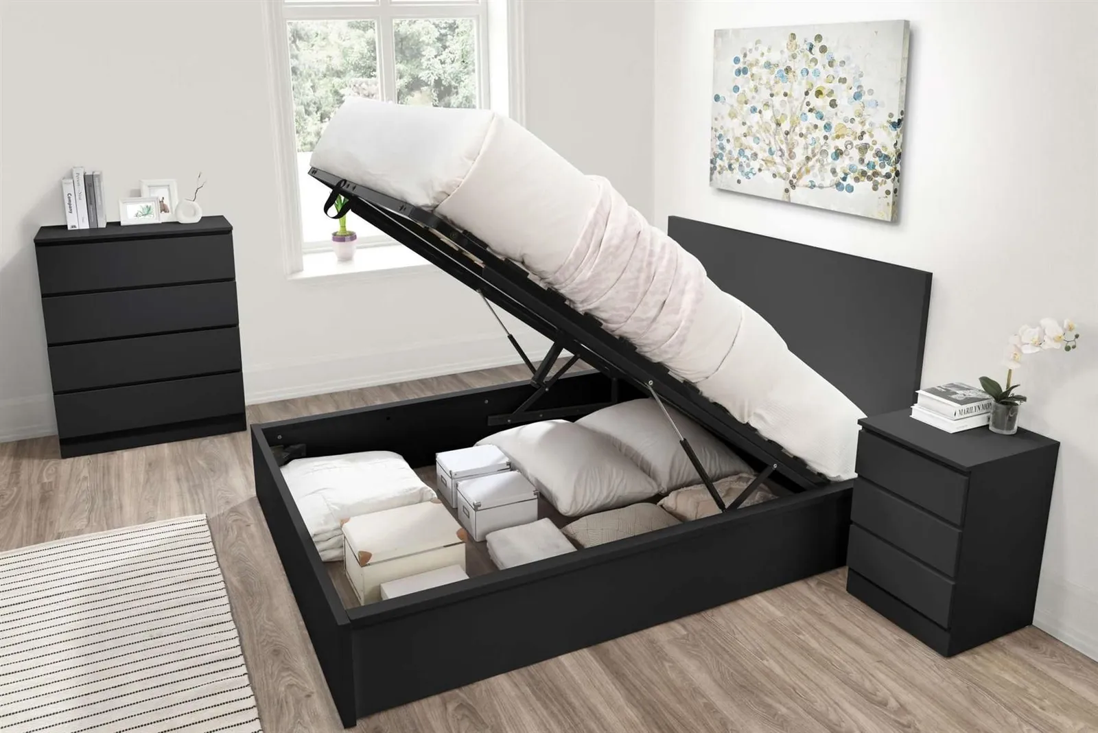 Birlea Ottoman Bed Frame Storage Oslo Gas Lift Black Grey White 1