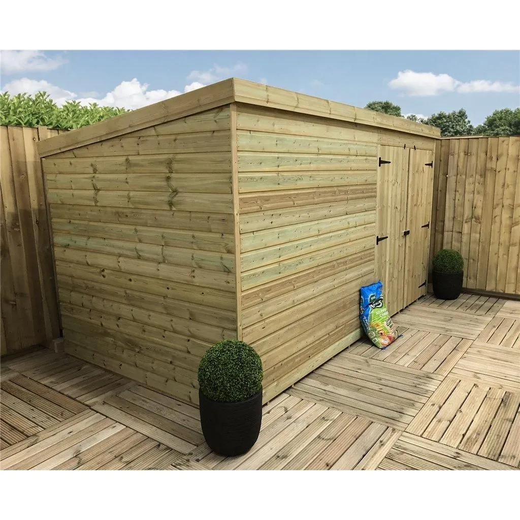 Marlborough 12 x 5 Pressure Treated Pent Garden Shed with Double Doors in Natural 4