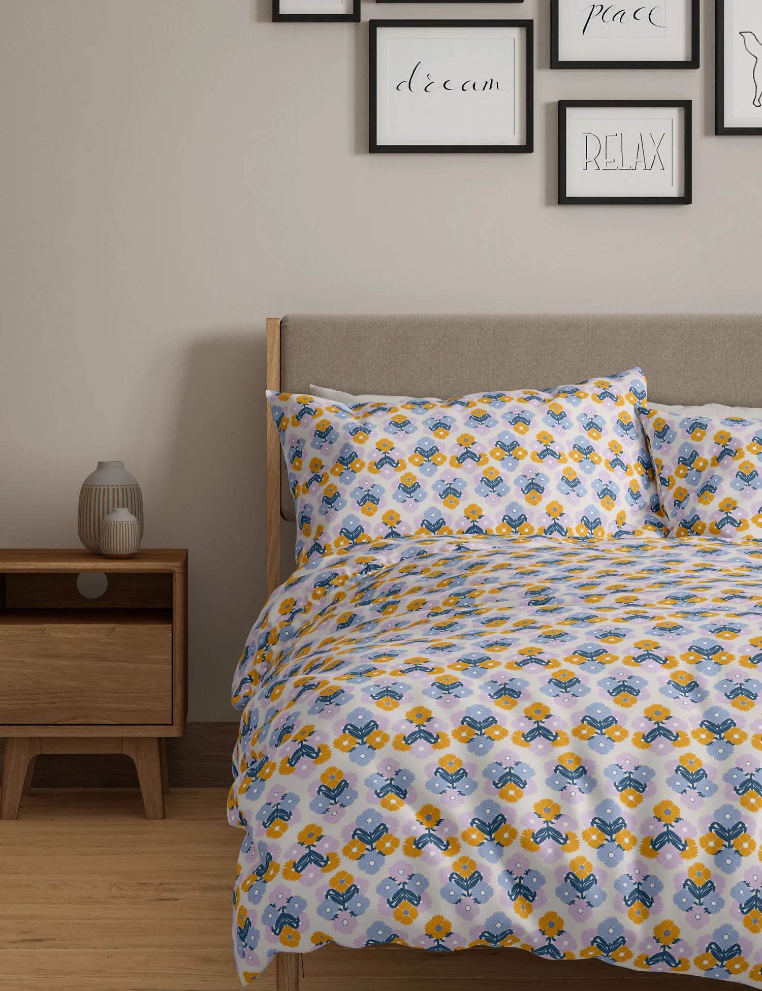 M&S Cotton Rich Geometric Floral Bedding Set