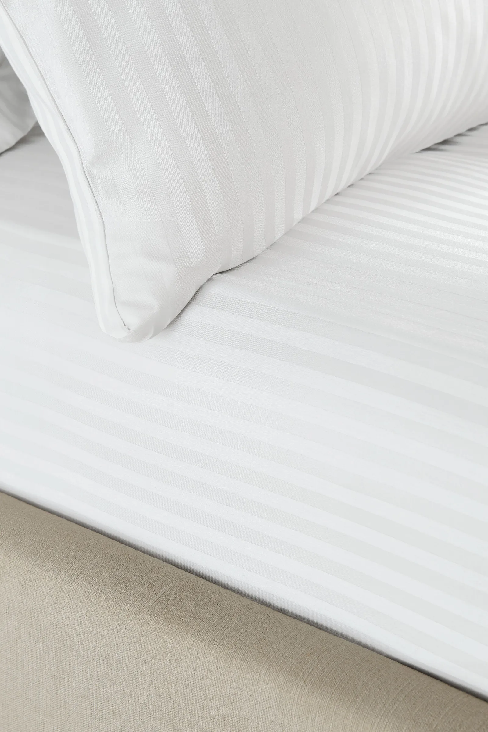 Catherine Lansfield 'Satin Stripe 300 Thread Count' 30cm Depth Sheets in White 1