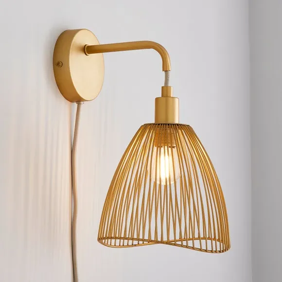 Elements Jaula Rattan Plug In Wall Light 1