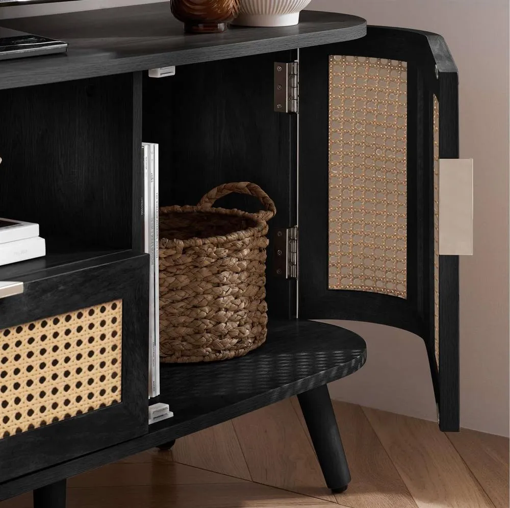 Birlea Rattan TV Entertainment Unit Curved Cabinet Sark in Black 3