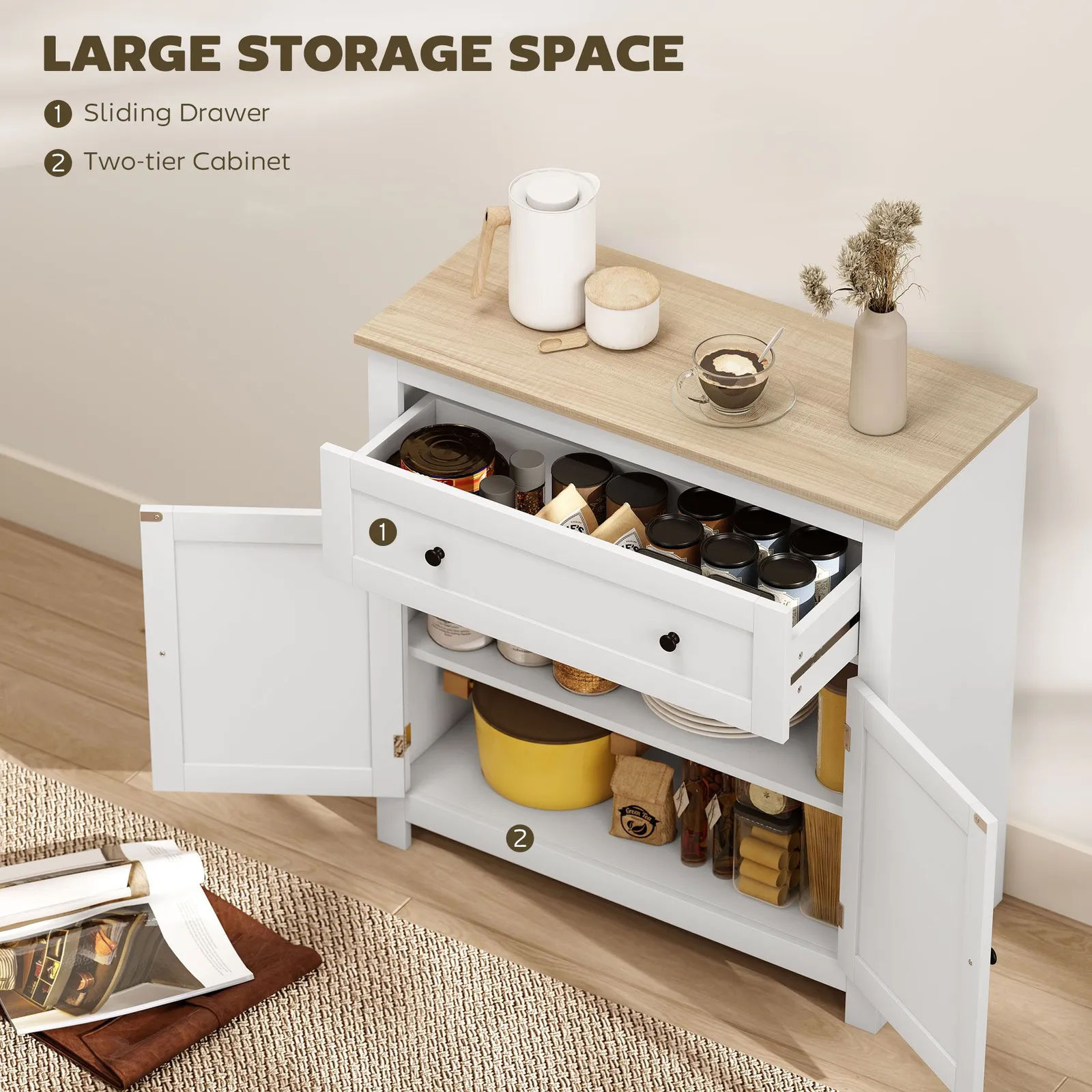 HOMCOM Sideboard Storage Cabinet with Adjustable Shelf, Drawer in White 4
