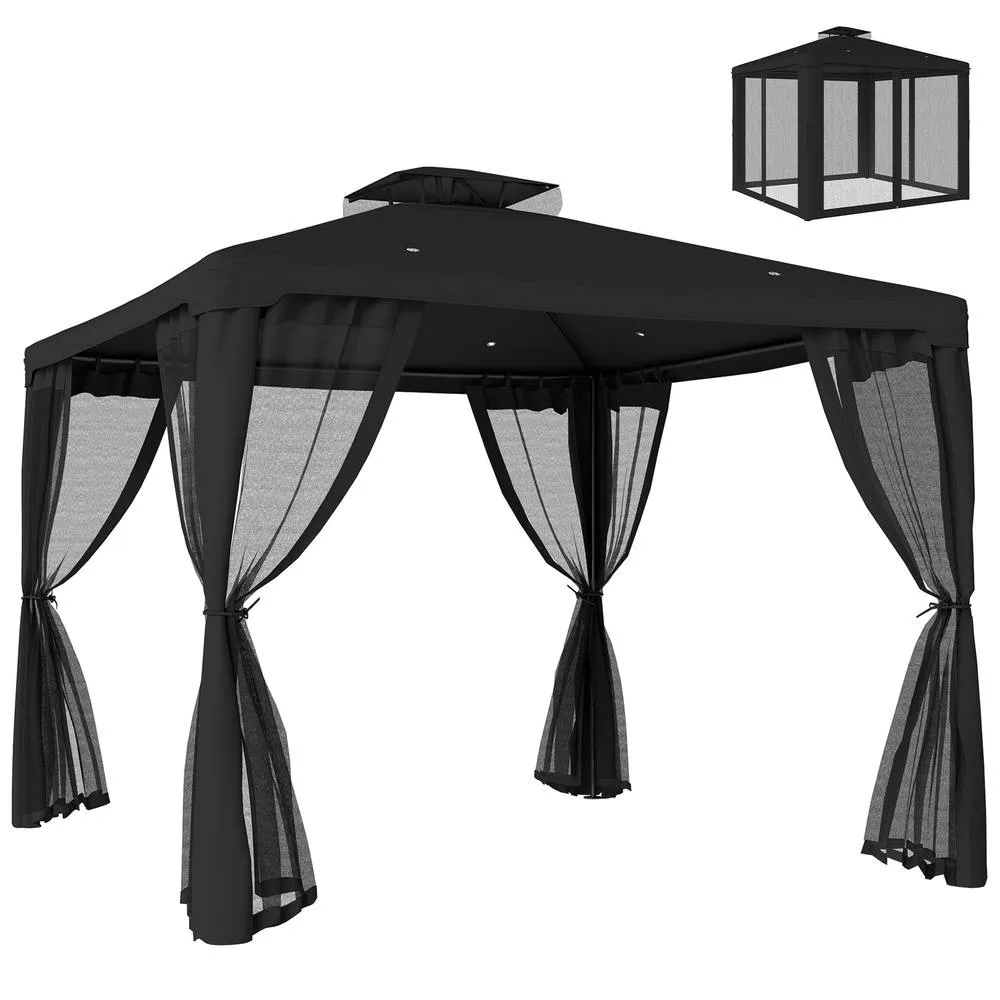OUTSUNNY 3 x 3 m Metal Gazebo Garden Outdoor 2-Tier Roof Marquee Party Black 2