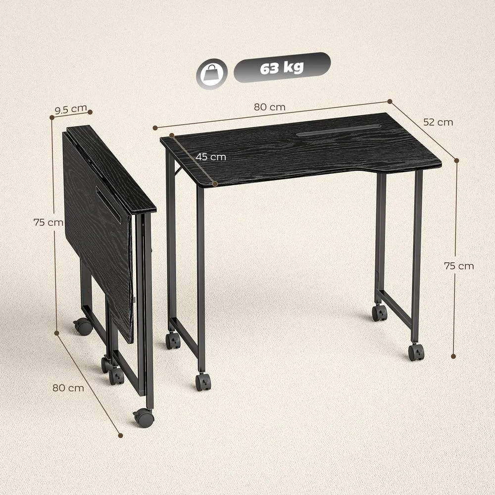 HOMCOM Small Writing Desk with Wheels, Folding Study Table in Black 3