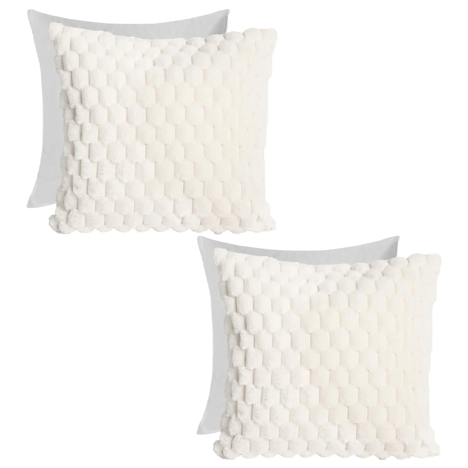 OHS 2 Pack Waffle Faux Fur Filled Cushion Covers - 45 x 45cm in Cream