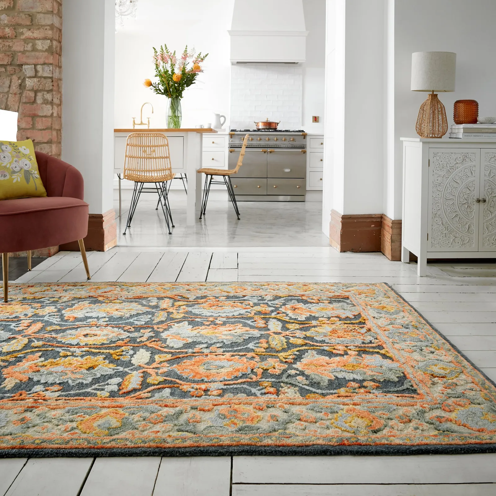Lillian Wool Rug Blue, Orange and Yellow