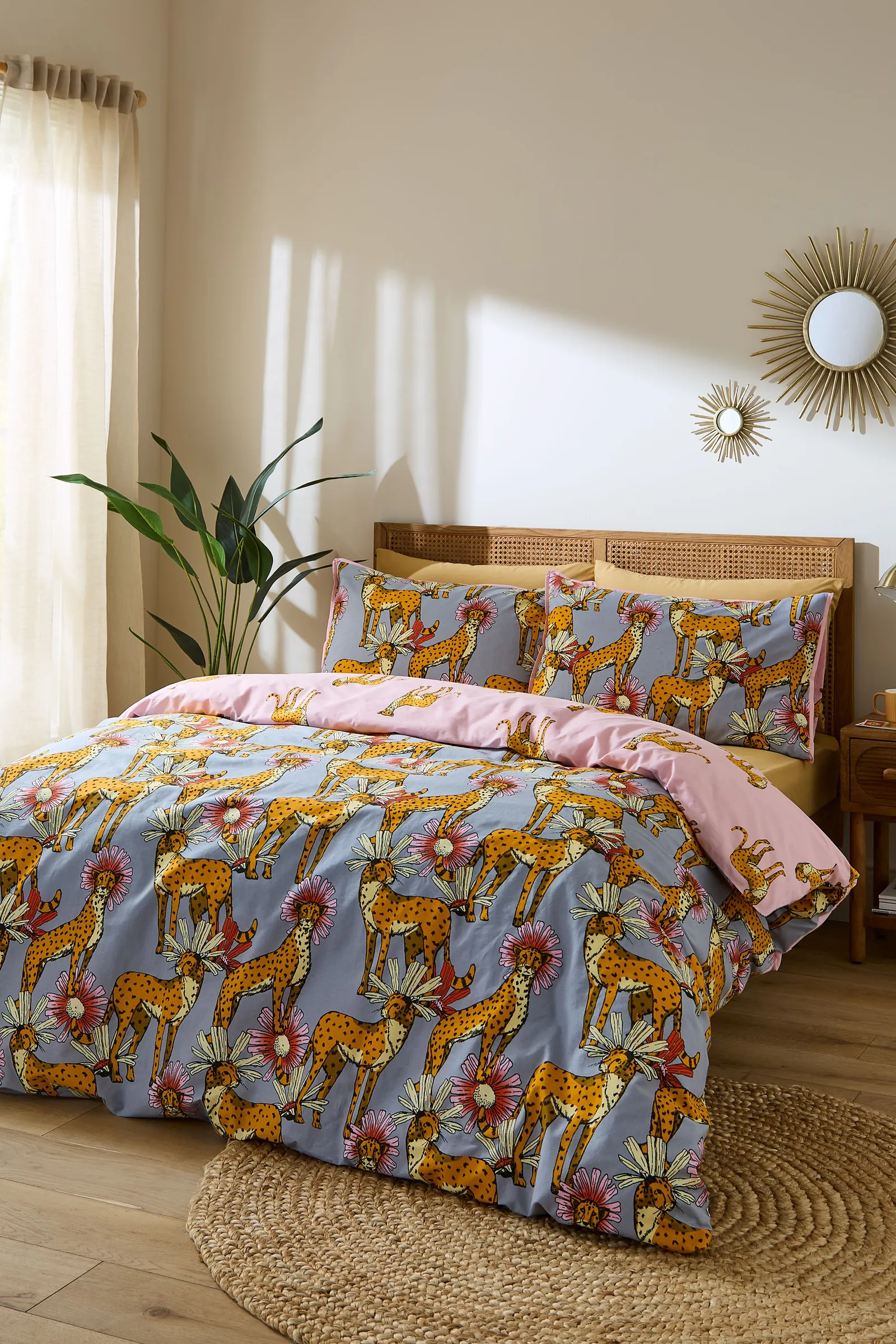 Their Nibs 'Untamed Cheetah' Cotton Reversible Duvet Cover Set in Grey