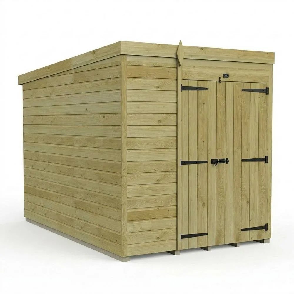 Buttercup Farm 6ft x 10ft Pent Garden Shed Double Door No Windows - Timber in Brown