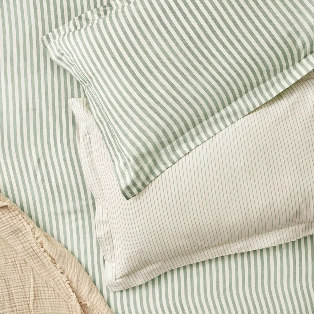 Yard Hebden Striped 100% Cotton Pillowcase Pair in Bottle Green 1