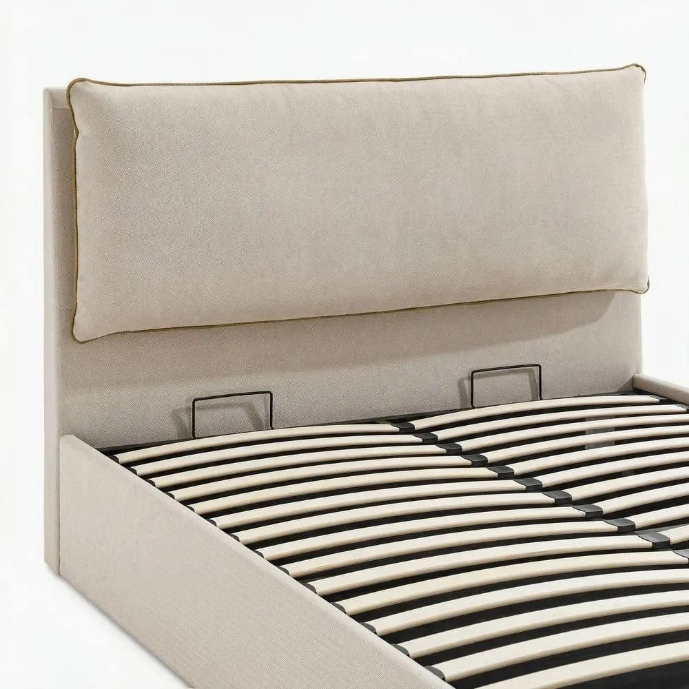 FurnitureboxUK Tilly Cream & Bronze Fabric Ottoman King Size Bed Frame 6
