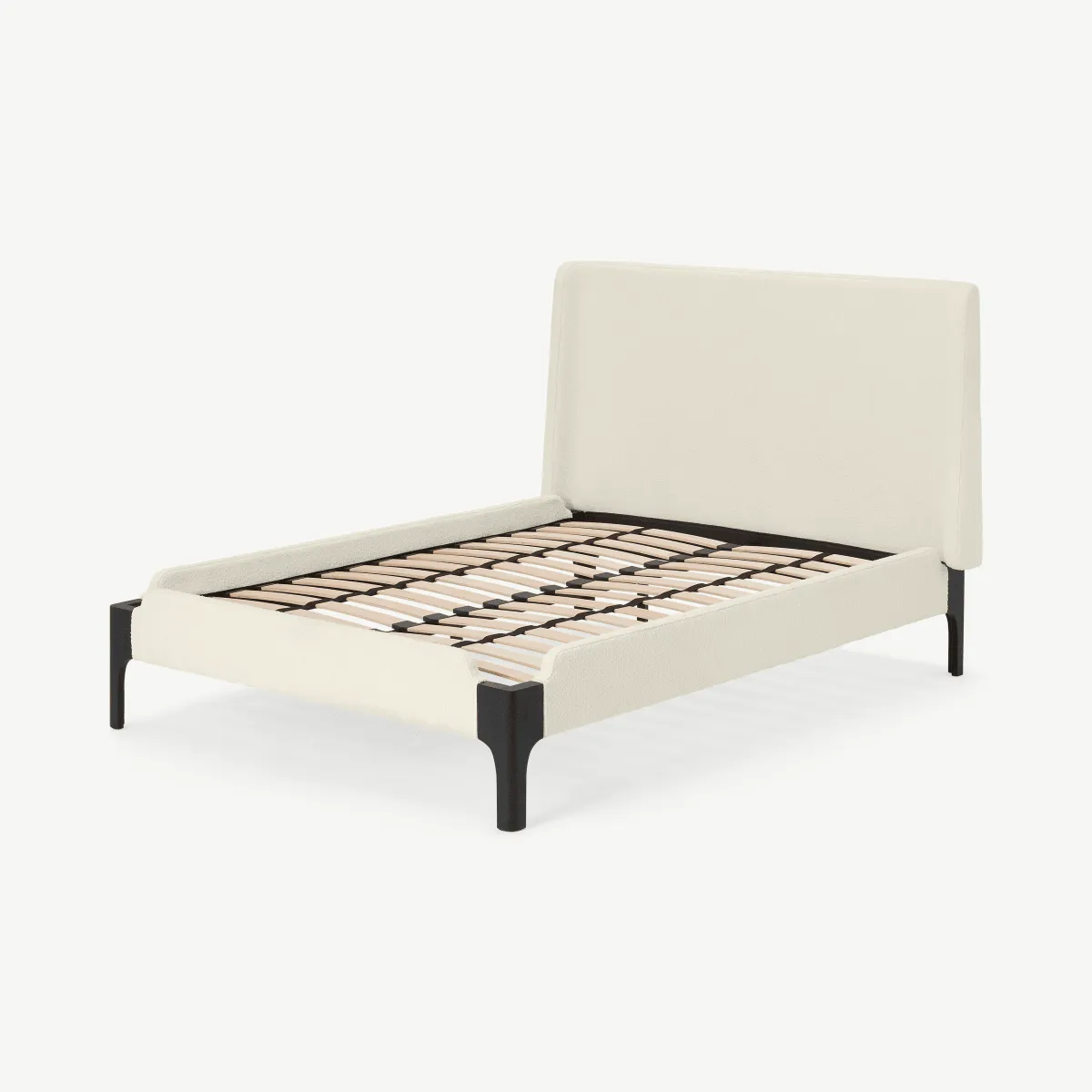 Roscoe Double Bed, Whitewash Boucle & Black Stain Beech