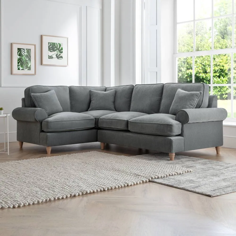 The Great Sofa Company Ezra Left Hand Velvet Corner Sofa - Scroll Arm in Charcoal 1