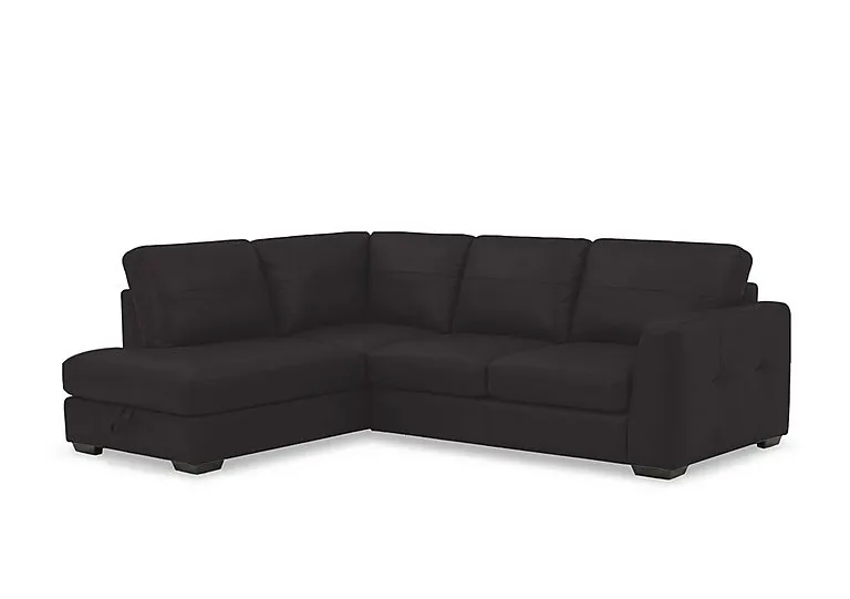 Dinky Leather Left Hand Facing Corner Sofa with Storage Chaise End - Jet Black Cat - Sofas and Armchairs - In Time for Christmas