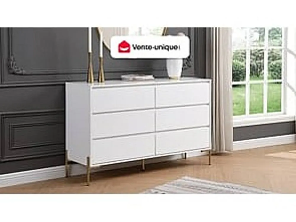 Vente-unique 6-Drawer Chest Of Drawers - MDF & Metal - Gloss White & Gold 4