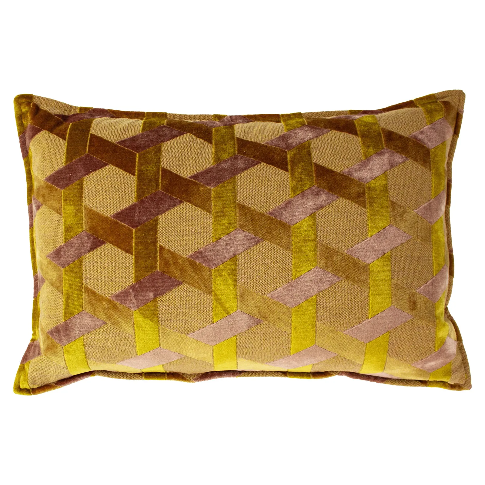 Paoletti Delano Geometric Velvet Cushion in Yellow 2