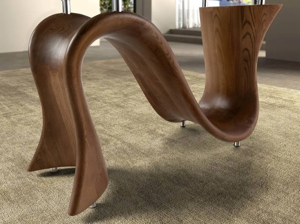 Angel Cerda Angel Cerdá 1197 Oval Barrel Dining Table, Tempered Glass Top with Walnut Legs 5