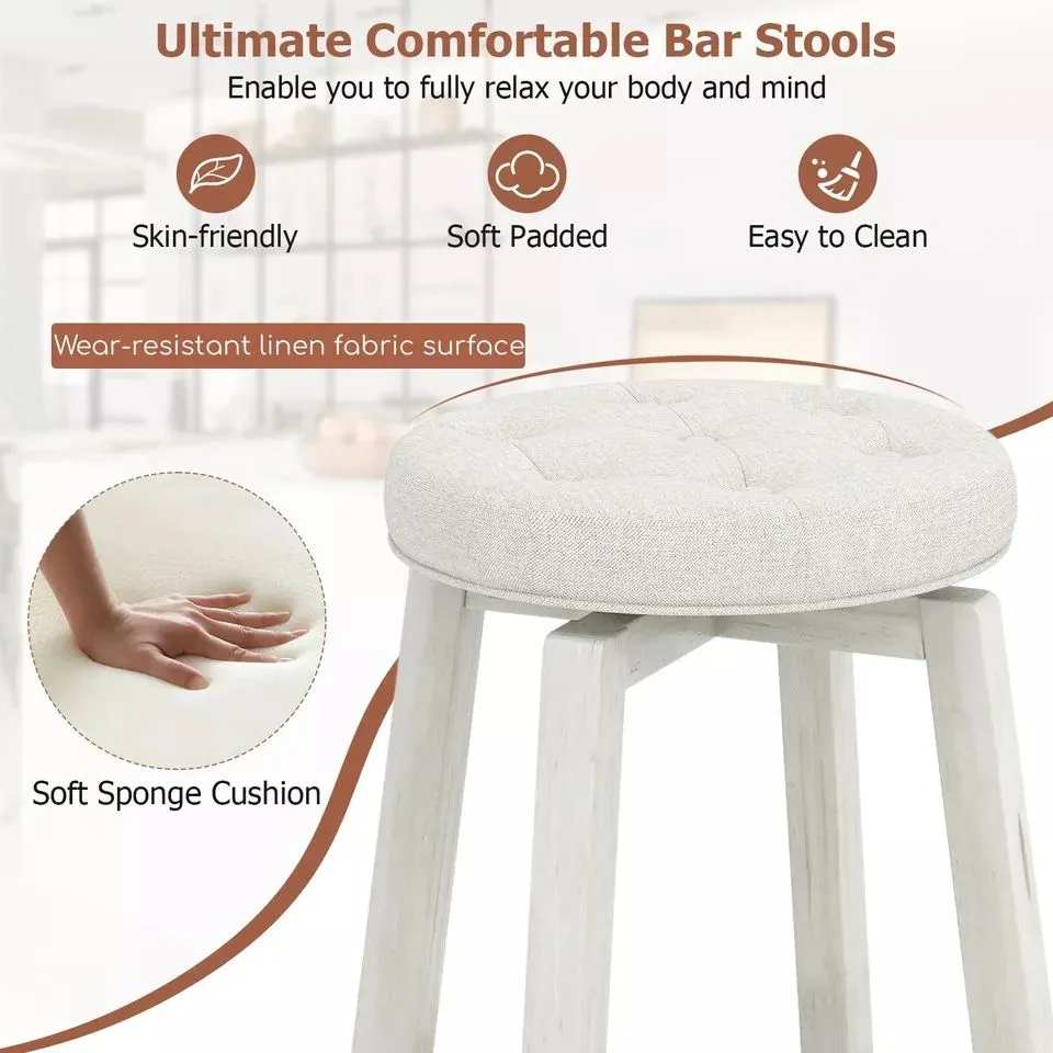 Costway Set of 2 Bar Stools Kitchen Upholstered Chair 360 Swivel Pub Stool 66cm 6