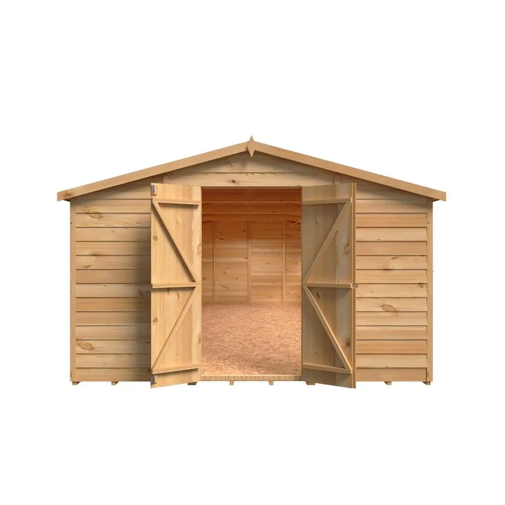 Shires Overlap 10 x 20 Feet Dip Treated Apex Shed Double Door with Windows in Brown 2