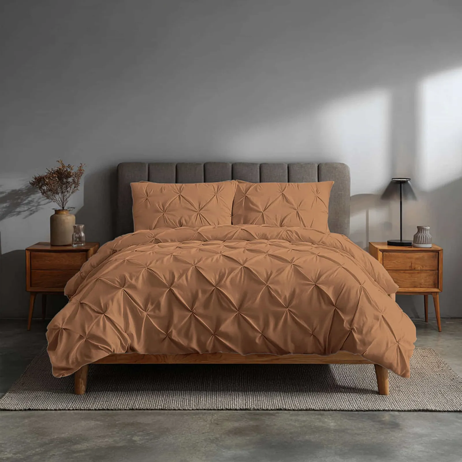 Snug City Pintuck Pinch Pleated Polycotton Duvet Cover & Pillowcase/s Set Bed Linen in Beige