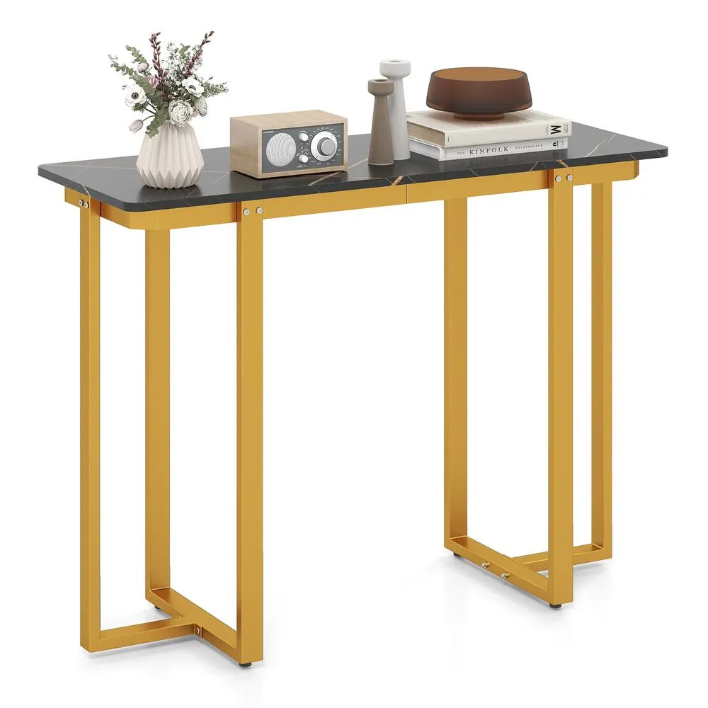 Costway Console Table Modern Faux Marble Entryway Table Black & Gold