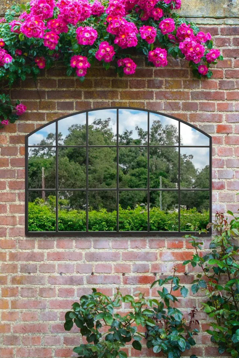 MirrorOutlet Black Framed Arched Wall Garden Mirror 43" X 29" (110CM X 75CM)