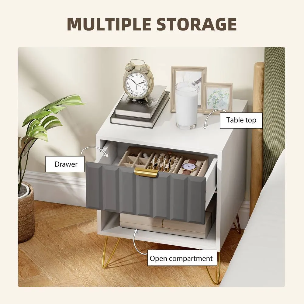 HOMCOM Bedside Drawers Modern Bedside Cabinet with Drawer & Handle, White 4