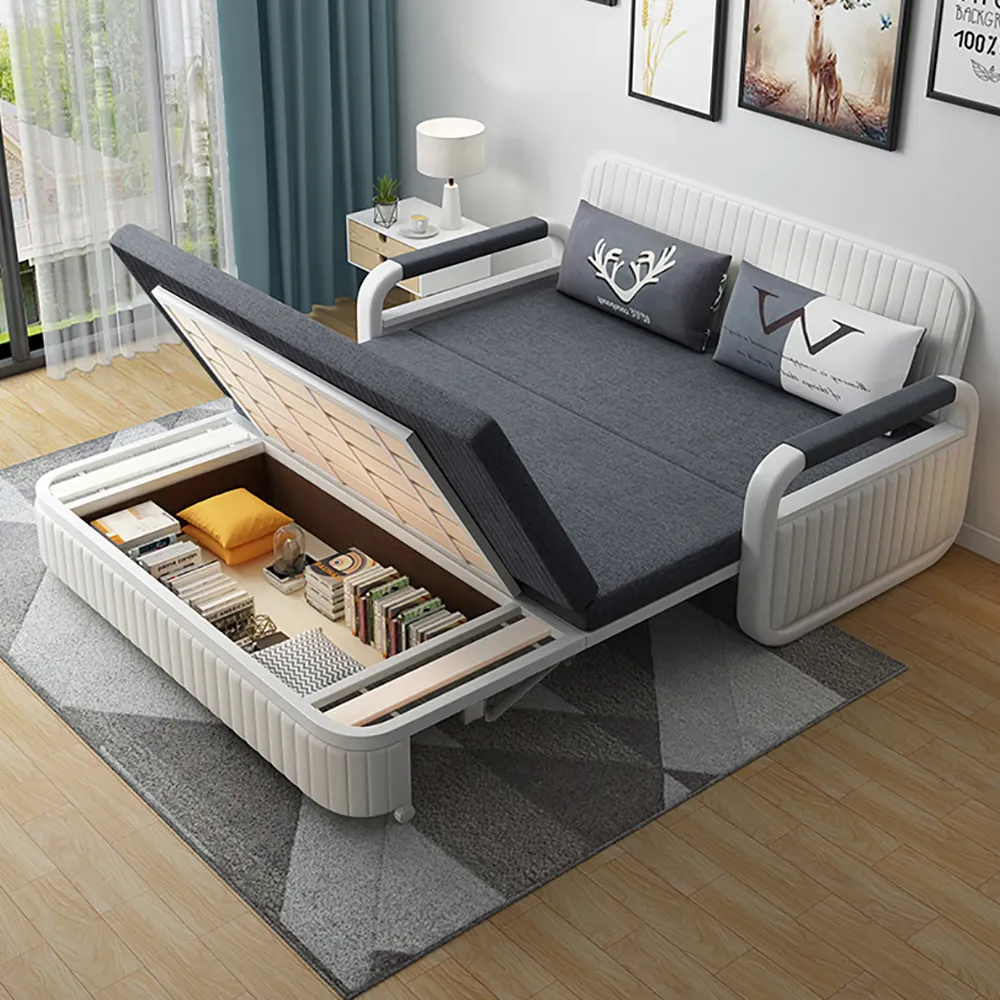 1880mm Modern Deep Grey Convertible Sleeper Sofa Cotton & Linen Upholstery with Storage
