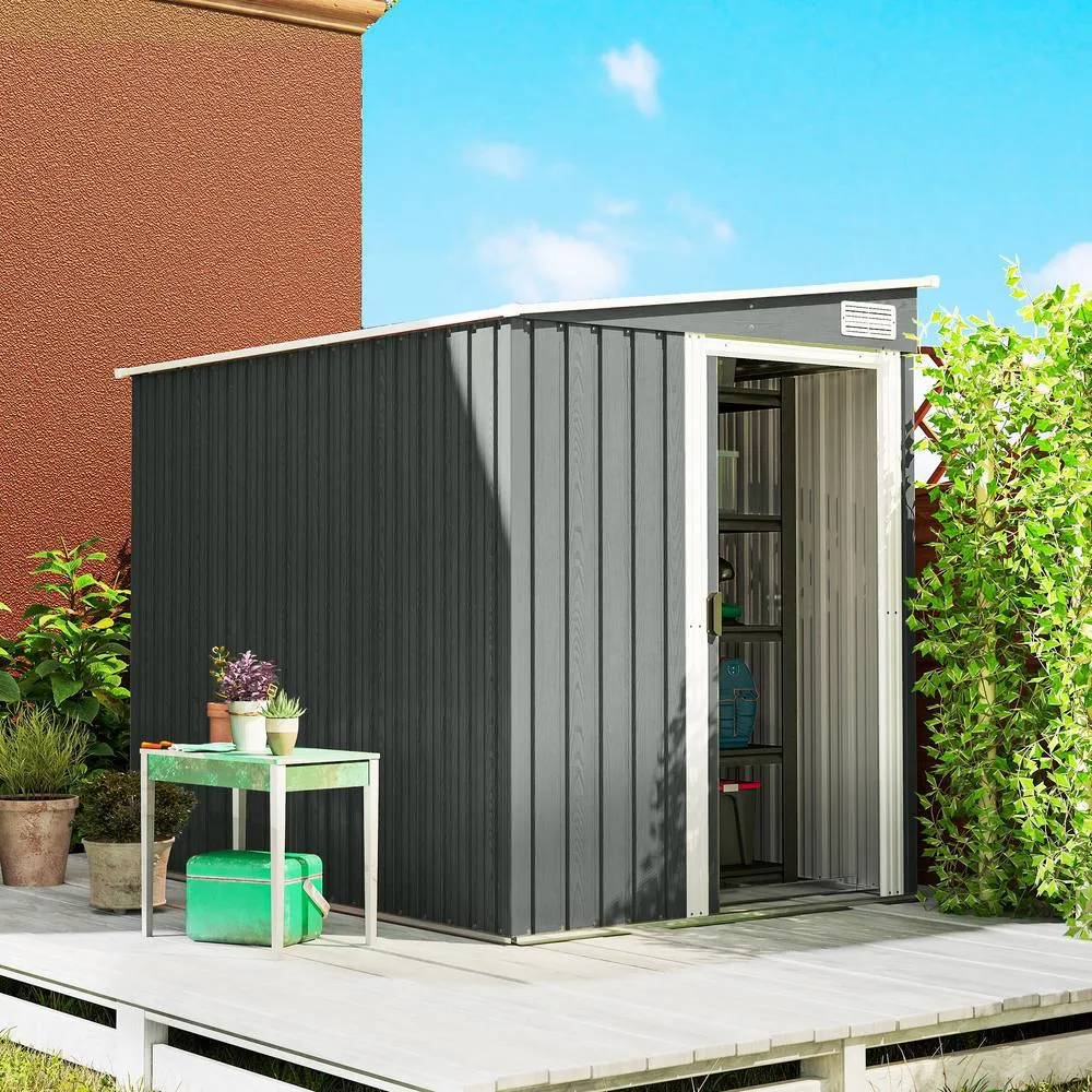OUTSUNNY 7 x 5FT Garden Shed w/ Foundation Lean to Metal Tool Shed Grey in Light Grey