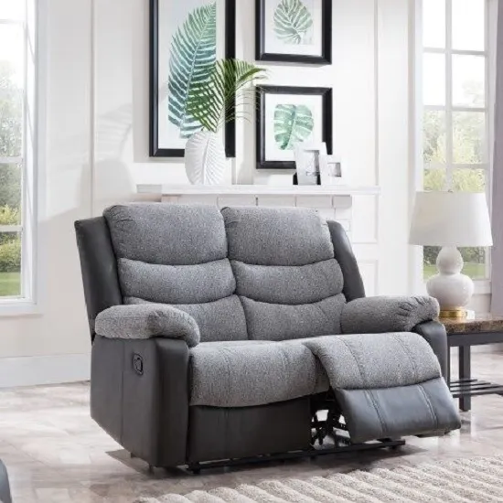 Brixton Recliner 2 Seater Sofa In Grey PU And Fabric