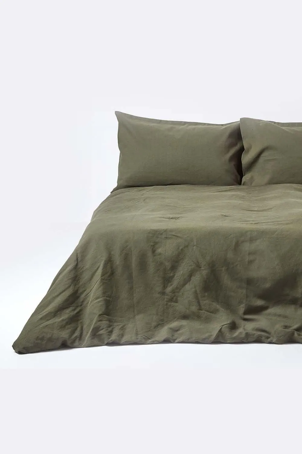 Homescapes Luxury Soft Plain European Linen Duvet Cover Set in Green