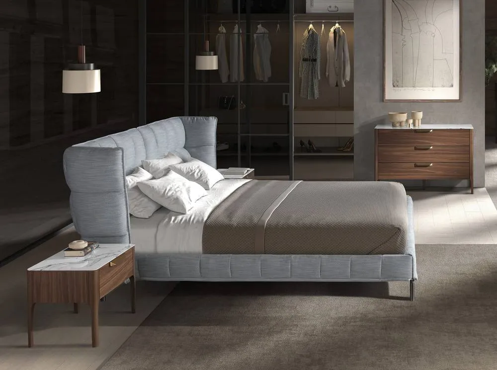 Angel Cerda Light Bluish-Grey Fabric Double Bed (Model ) Tufted in Grey 6