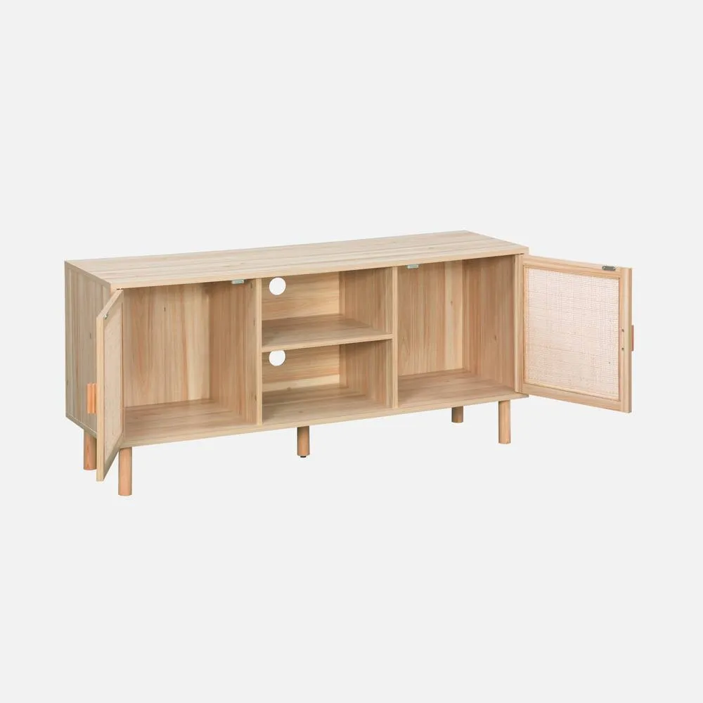 sweeek 120cm Tv Unit Wooden Effect & Cane 2 Doors in Light Brown 3