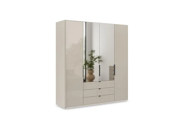 Amara 200cm 4 Door Bifold Combi Wardrobe with 2 Mirror Doors, 2 Glass Doors and 3 Glass Drawers