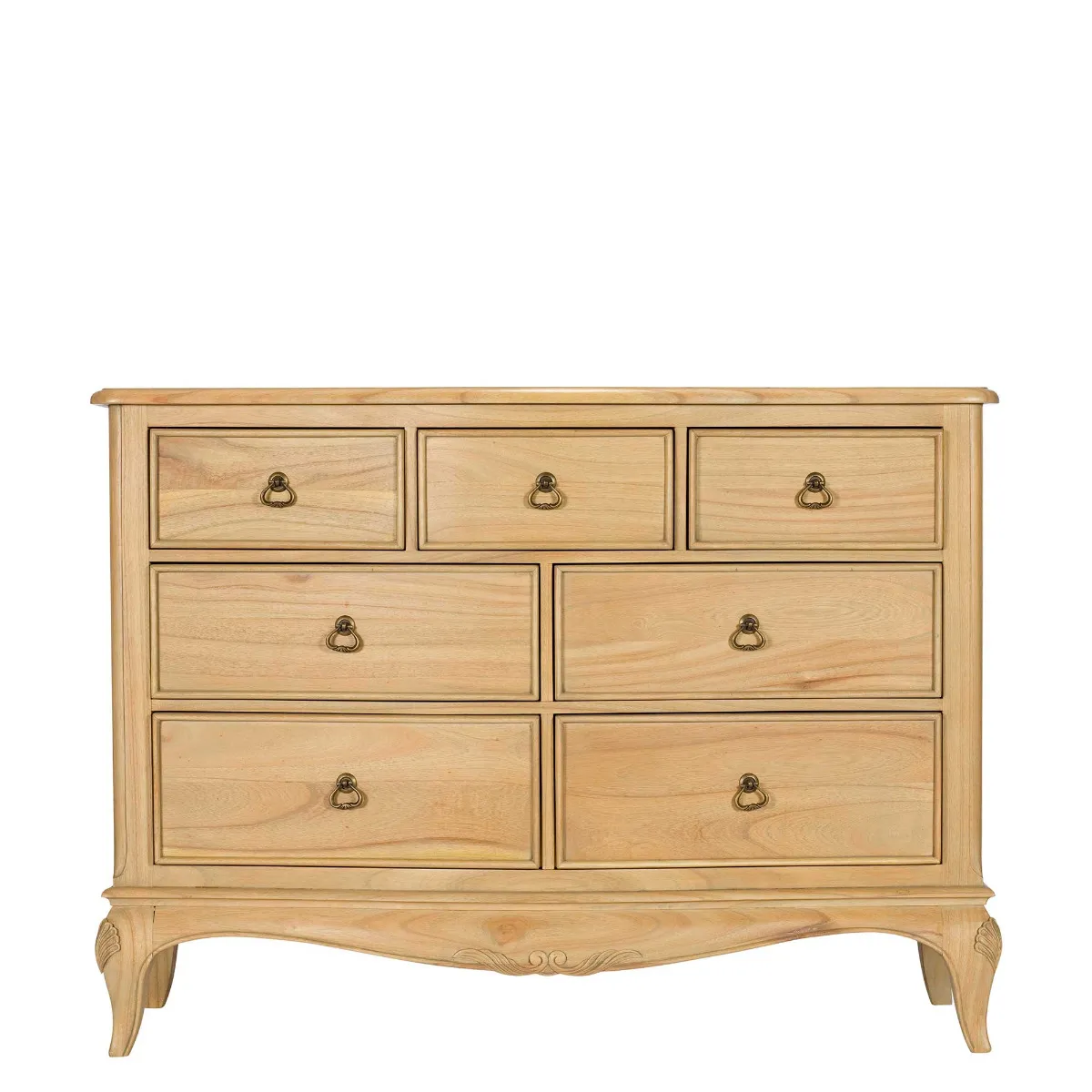 Lille Wooden 7 Drawer Low Wide Chest, Natural Mindi