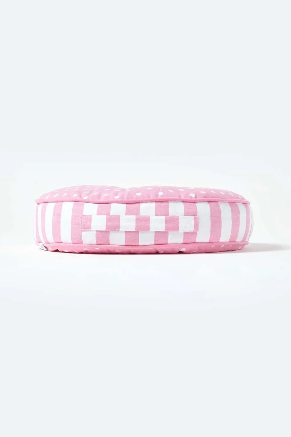 Homescapes Polka Dots & Stripes Round Floor Cushion in Pink 5