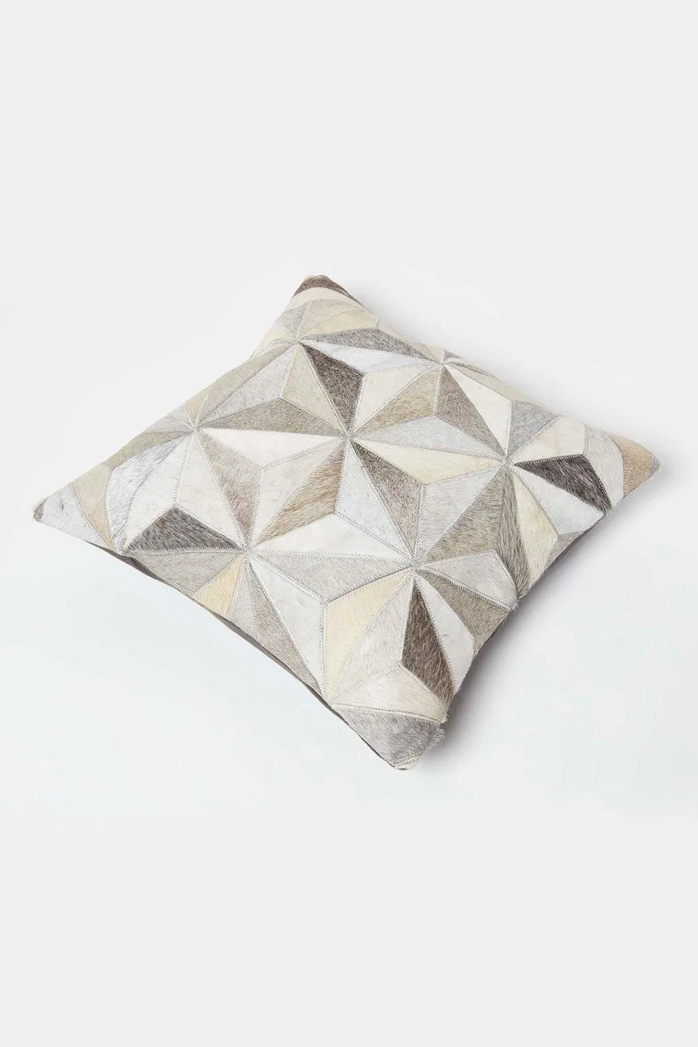 Homescapes Geometric Star Leather Cushion 45 x 45 cm in Grey 5