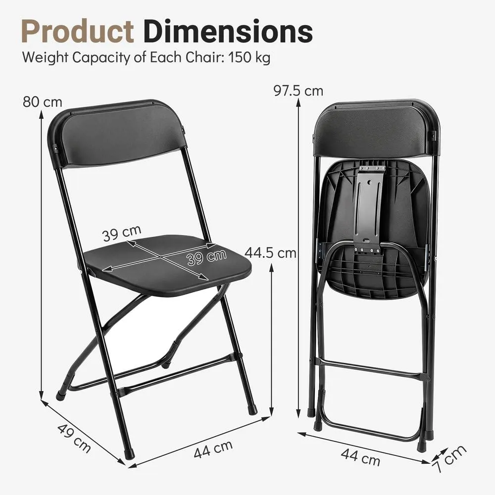 Costway 4 Pack Foldable PP Chairs Metal Frame For Party Picnic Office Wedding in Black 2