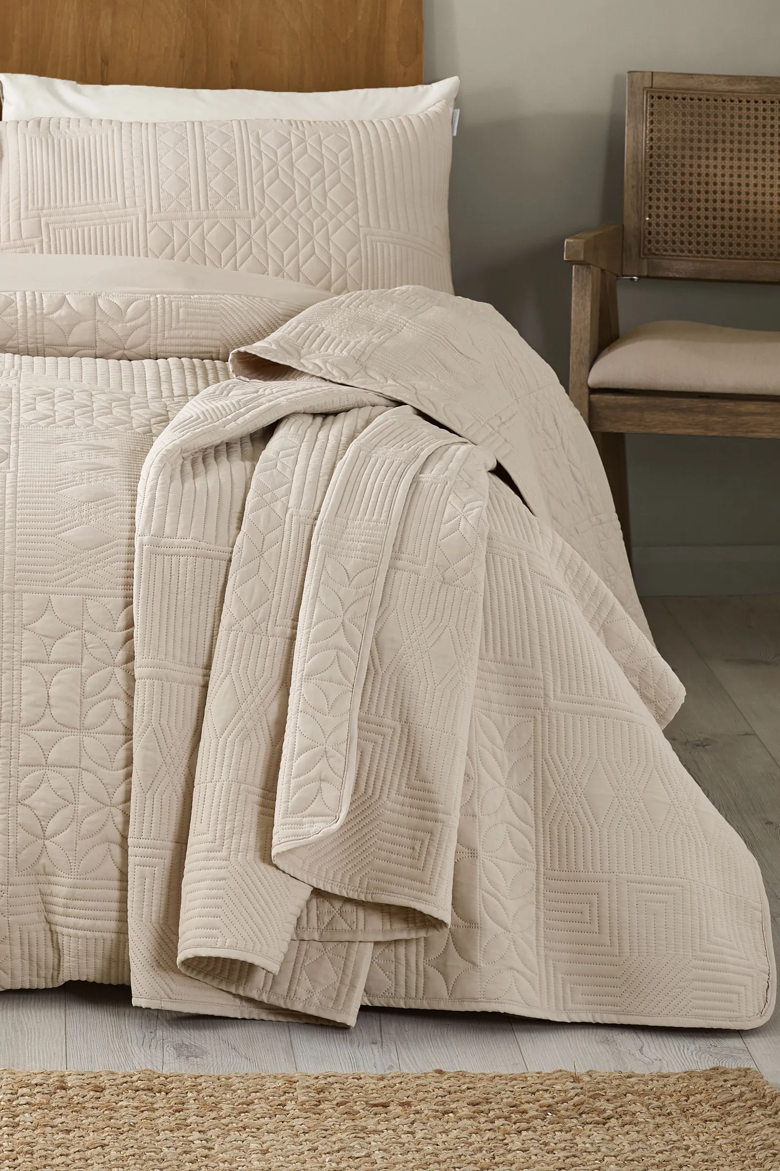 Catherine Lansfield 'Folkstone Geo' Bedspread in Natural 1