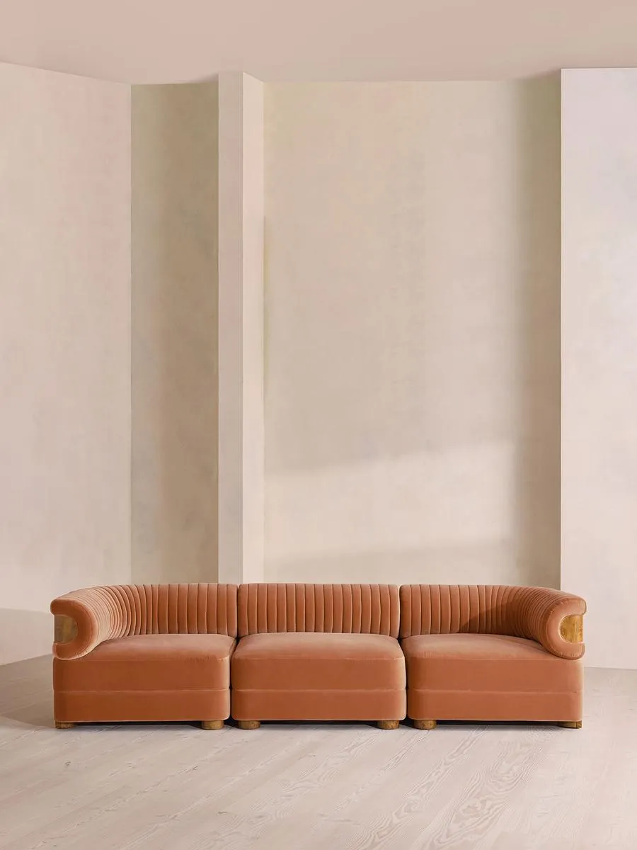 Caleb Modular Four Seater Sofa, Velvet, Antique Rose, Dark Burl