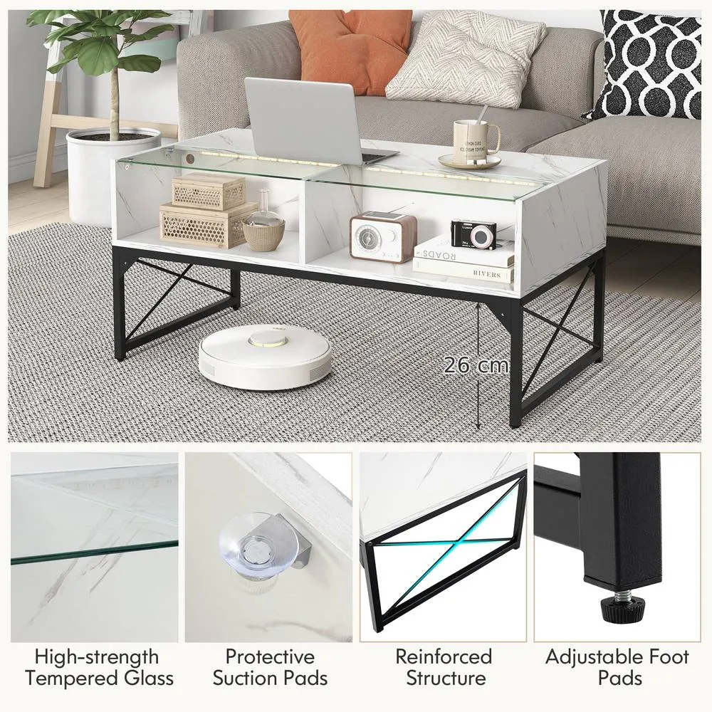 Costway High-gloss LED Coffee Table Center Table Modern Accent Table in White 3